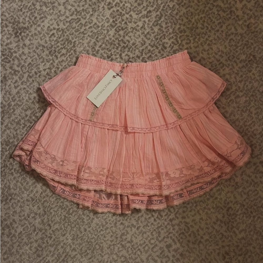 LoveShackFancy- Ruffle Mini Skirt in Candy Pink | Size: XS (NWT)